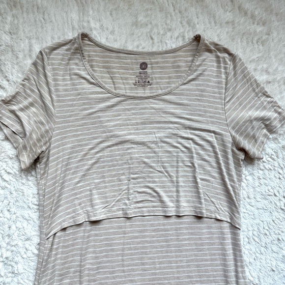Kindred Bravely Eleanora Bamboo Maternity Nursing Dress M Oatmeal Stripe Beige - Picture 6 of 11